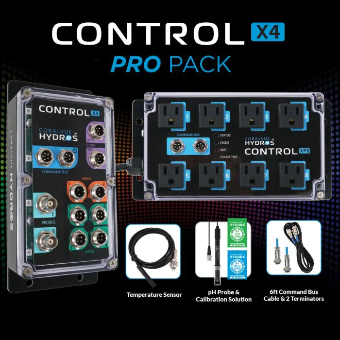 HYDROS Control X4 / XP8 PRO Pack with advanced aquarium monitoring, pH probes, temperature sensors, and WiFi-enabled control.