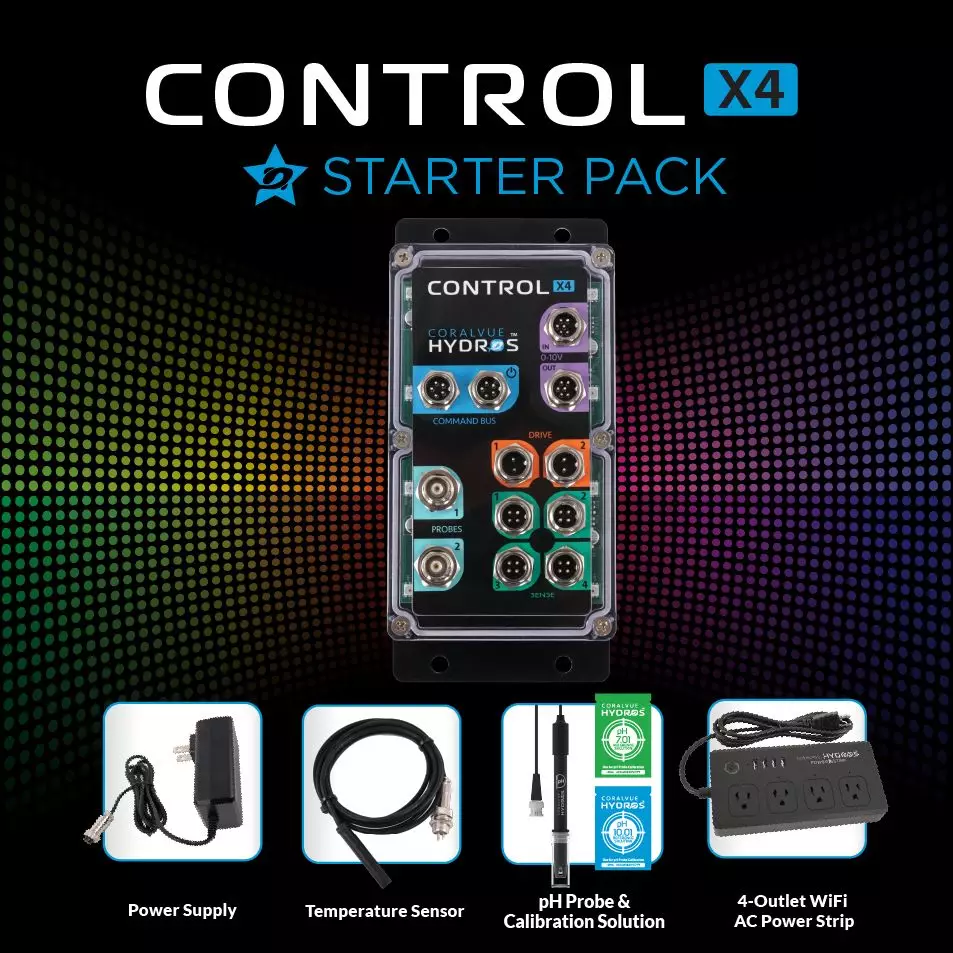 HYDROS Control X4 Starter Pack for aquarium automation and real-time water management, monitoring pH, temperature, and lighting.