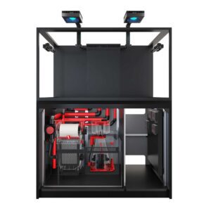 Red Sea Reefer MAX S-550 G2+ Black aquarium with LED lighting, protein skimmer, and marine-spec cabinet