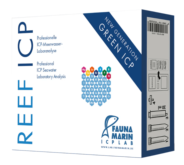 Fauna Marin Reef ICP Test kit for reef aquariums, offering high-precision ICP-OES water analysis to monitor essential elements and maintain coral health.