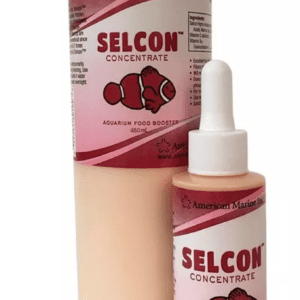 Bottle of American Marine Selcon Concentrate used to enhance marine fish and invertebrate diets with Omega-3 fatty acids and vitamins.