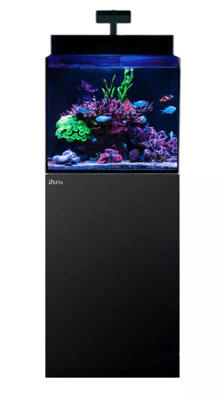 MAX Nano G2 XL Complete System Aquarium with Black Cabinet featuring ReefLED lighting, advanced filtration, and a compact design.