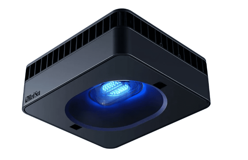 Red Sea ReefLED G2 115 LED light fixture with smart ReefBeat App control, enhanced violet and UV spectrum, and optimized PAR for coral health.