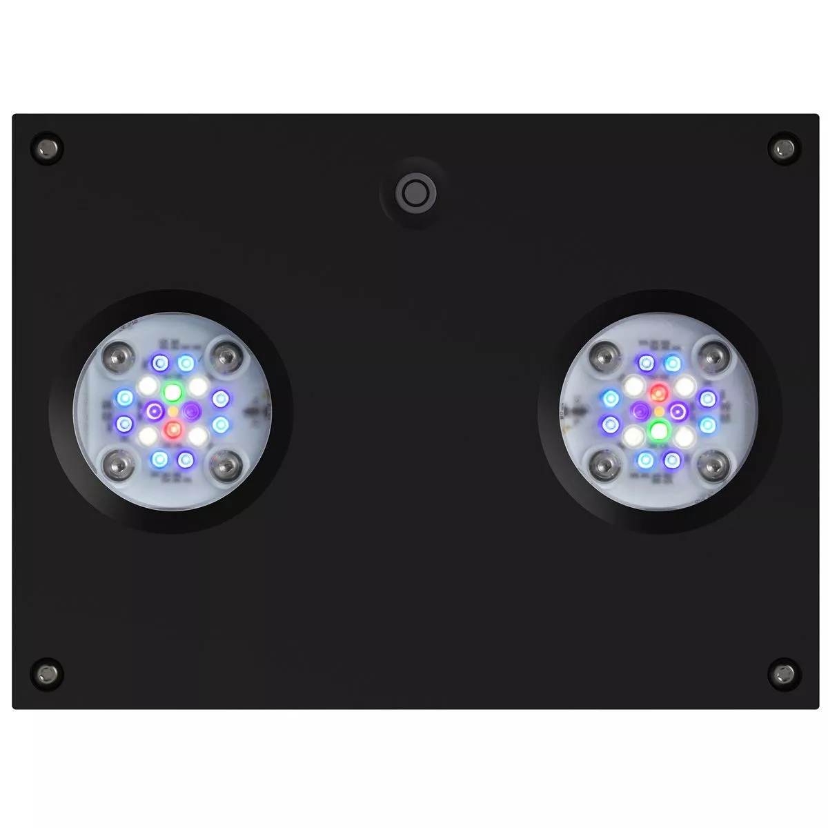 Aquaillumination AI Hydra 32 HD aquarium LED light shown with its shimmer and coral coloration effects