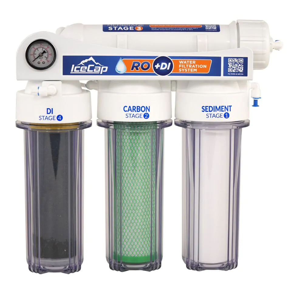 IceCap 4-Stage RODI System 75 GPD for freshwater, reef, and saltwater aquarium water filtration