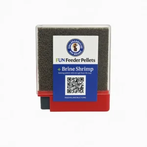San Francisco Bay Brand Brine Shrimp Feeder Pellets, portion-controlled feeding, in a easy pocket-sized, easy-dispense container.