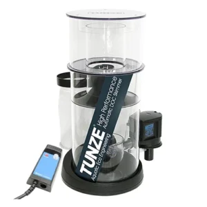 Wide angle view of Tunze DOC Skimmer 9430 DC installed in a sump system with post-filter and silent skimming chamber