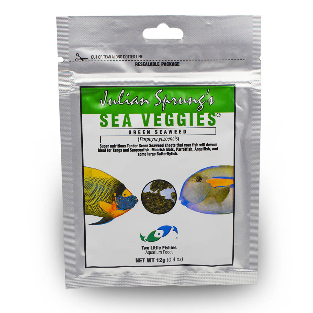 Two Little Fishies Green Sea Veggies Seaweed Sheets 12G natural algae food for tangs parrotfish and freshwater fish