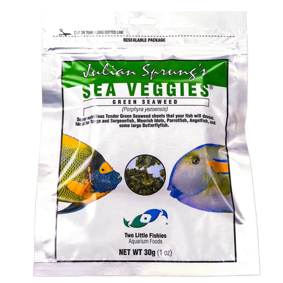 Two Little Fishies Green Sea Veggies Seaweed Sheets 30G algae food for marine tangs and reef aquarium fish