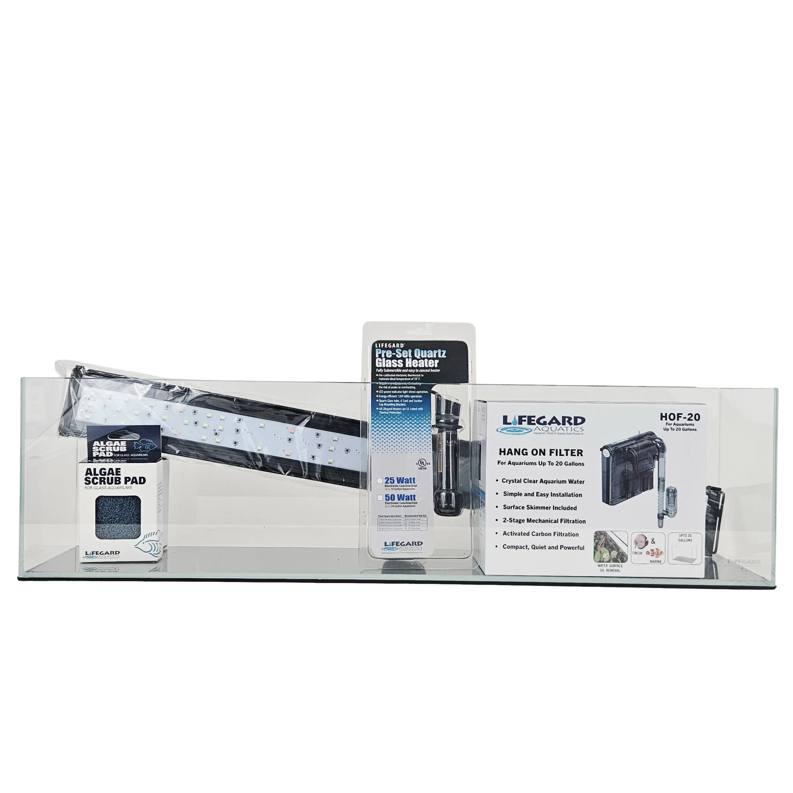 Lifegard Aquatics 11 Gallon Bookshelf Aquarium Kit rimless low iron glass with LED slim HOB filter heater