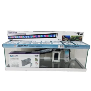 Lifegard Aquatics 22 Gallon Bookshelf Aquarium Kit ultra clear low iron rimless tank with LED filter and heater