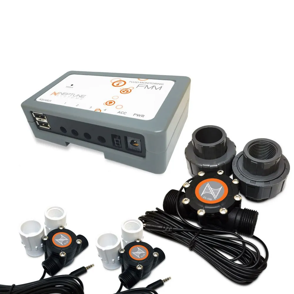 Neptune Systems FMK Aquarium Flow Monitoring Kit with FMM module sensors and adapters for accurate aquarium flow measurement and Apex integration
