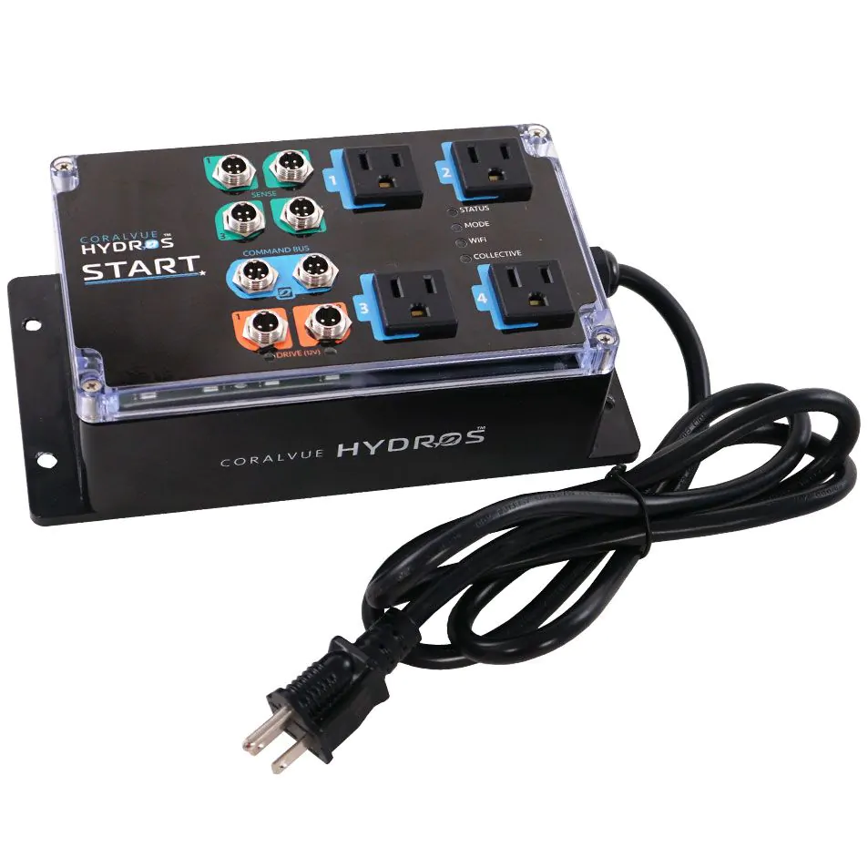 HYDROS Start aquarium controller with temperature monitoring, controllable outlets, and smart features for freshwater and saltwater aquarium automation