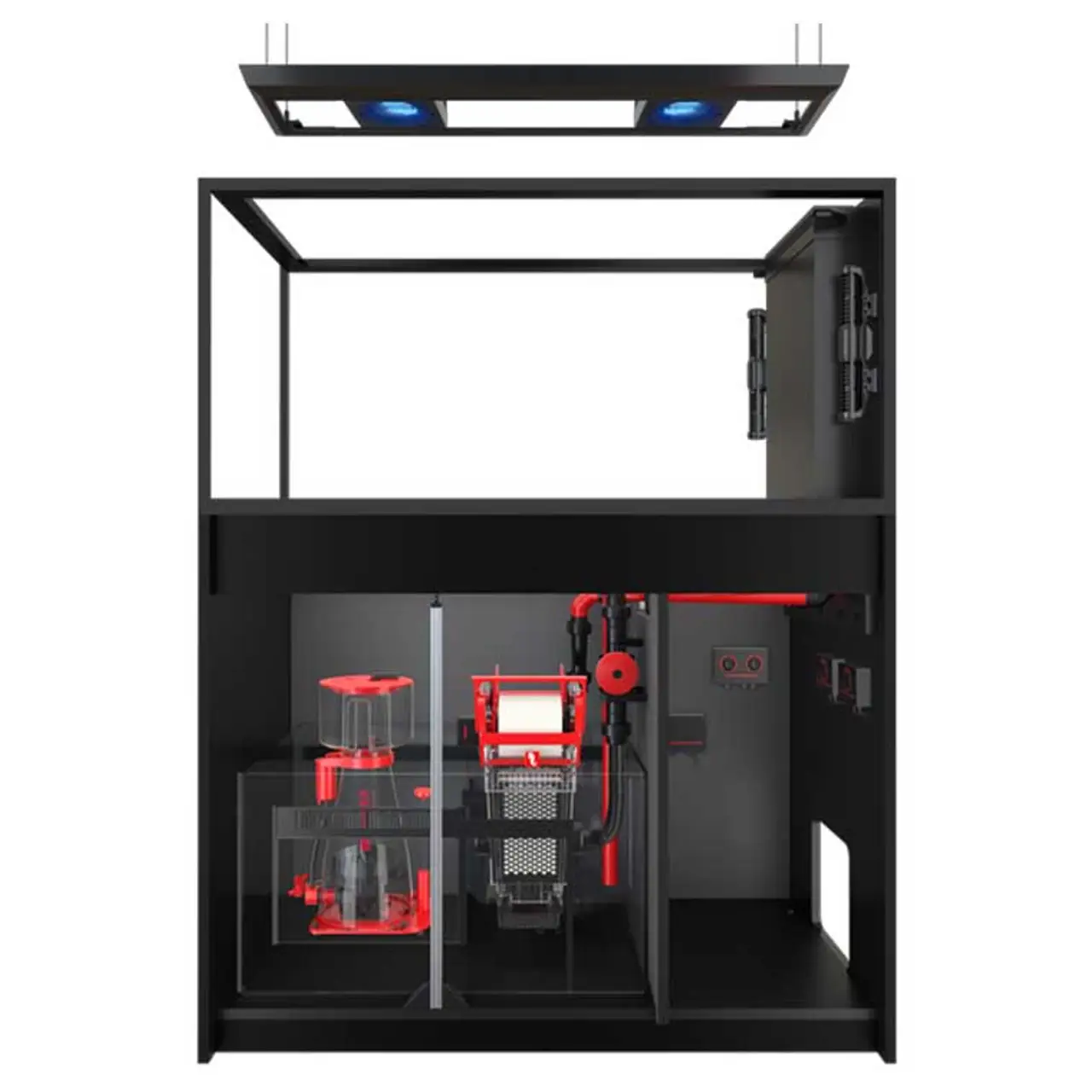 REEFER MAX Peninsula 500 Aquarium in Black with ReefLED lighting, ReefMat filtration, and dual-side display for reef aquascapes.