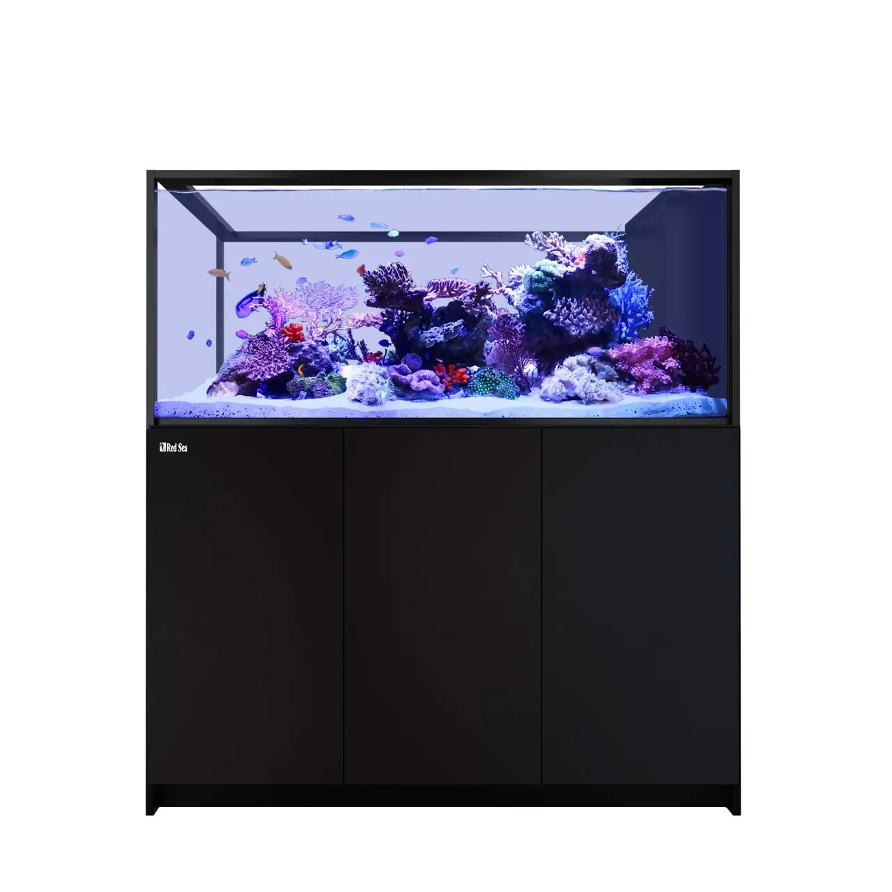 Red Sea REEFER MAX Peninsula S-700 Black peninsula aquarium with ultra-clear 0.75-inch glass and integrated ReefLED lighting.
